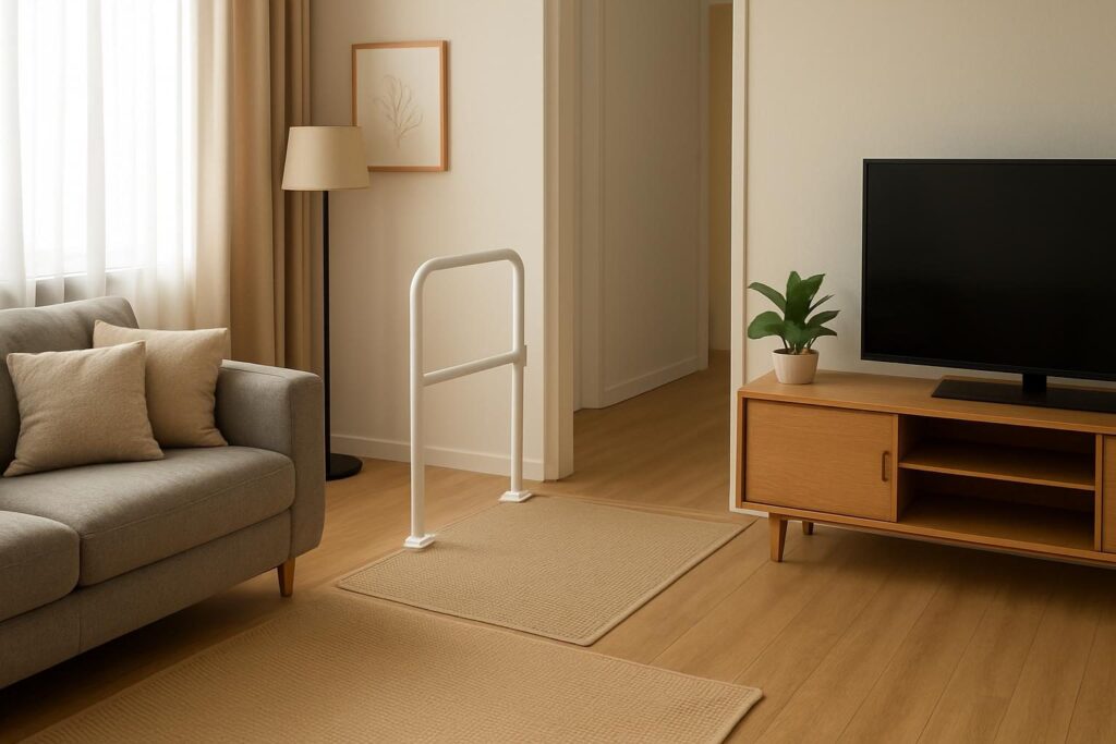 Corredor de casa livre de obstáculos, com corrimão e boa iluminação para evitar quedas