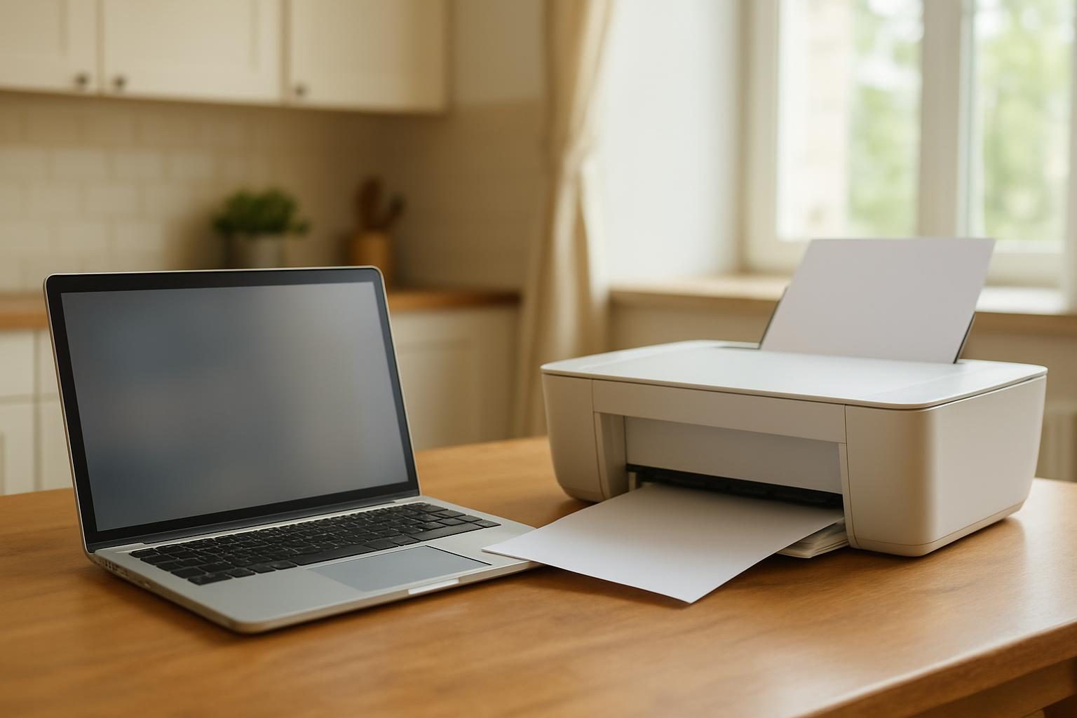 Notebook e impressora doméstica usados para salvar um comprovante
