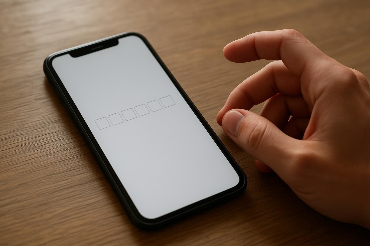 Celular exibindo tela de verificação de código sobre a mesa