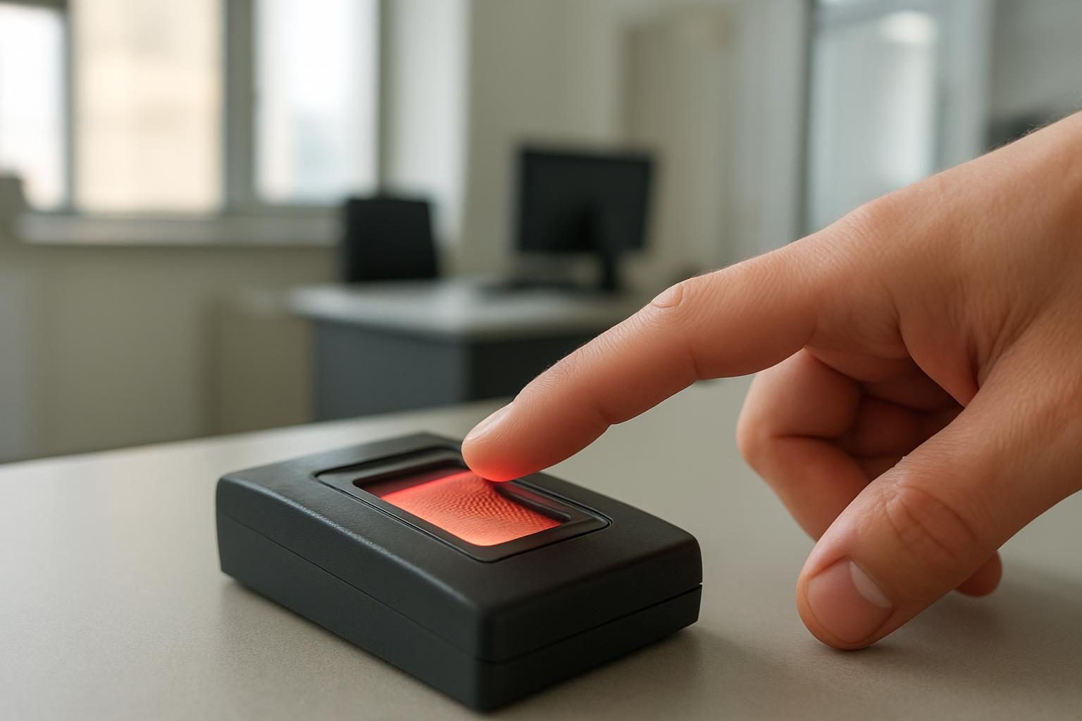 Coleta de impressão digital em leitor biométrico durante a emissão da CIN