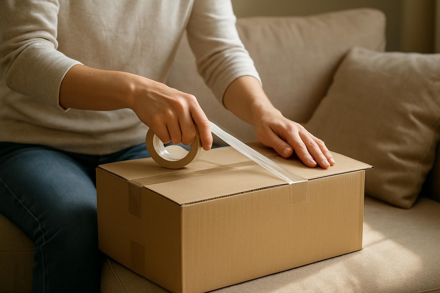 Pessoa embalando novamente caixa de compra feita pela internet para devolução