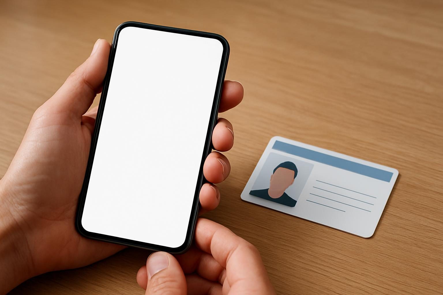 Pessoa com carteira de identidade física ao lado de versão digital no celular